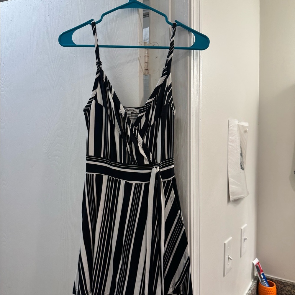 Black and White Striped Wrap romper